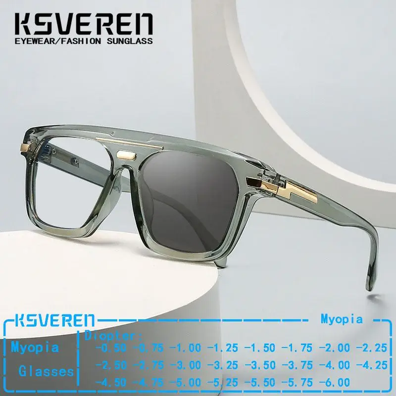 

Thick Frame Vintage Square Photochromic Myopia Glasses Men Women Prescription Nearsighted Eyeglasses Outdoor Discolored Eyewear