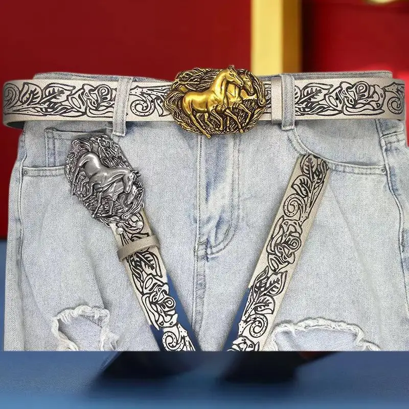 

1 шт. Металлическая пряжка для ремня в стиле ретро с двумя лошадьми, ковбойская пряжка с веревкой, аксессуар унисекс, гладкая пряжка