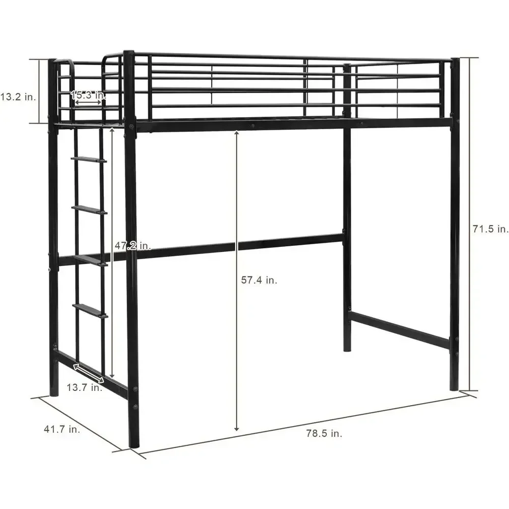 Space-Saving Metal Loft Bed for Kids, Adults, and Teens, Black