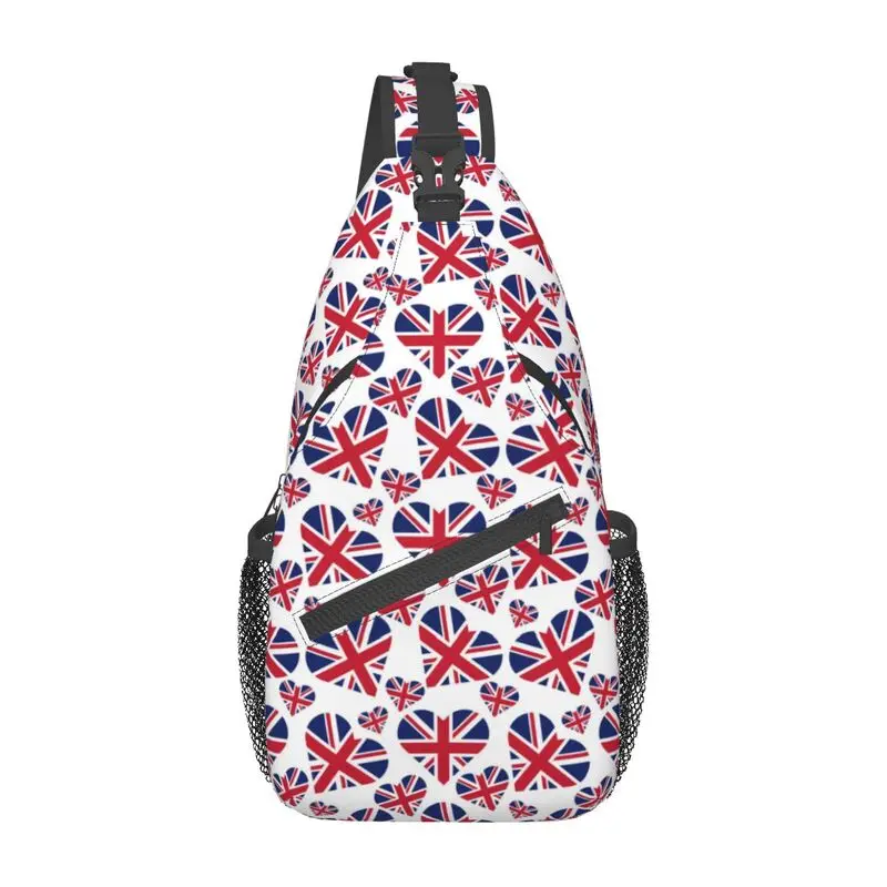 Heart Of British Flag Sling Bag Men Fashion United Kingdom UK Proud Shoulder Chest Crossbody Backpack Cycling Camping Daypack