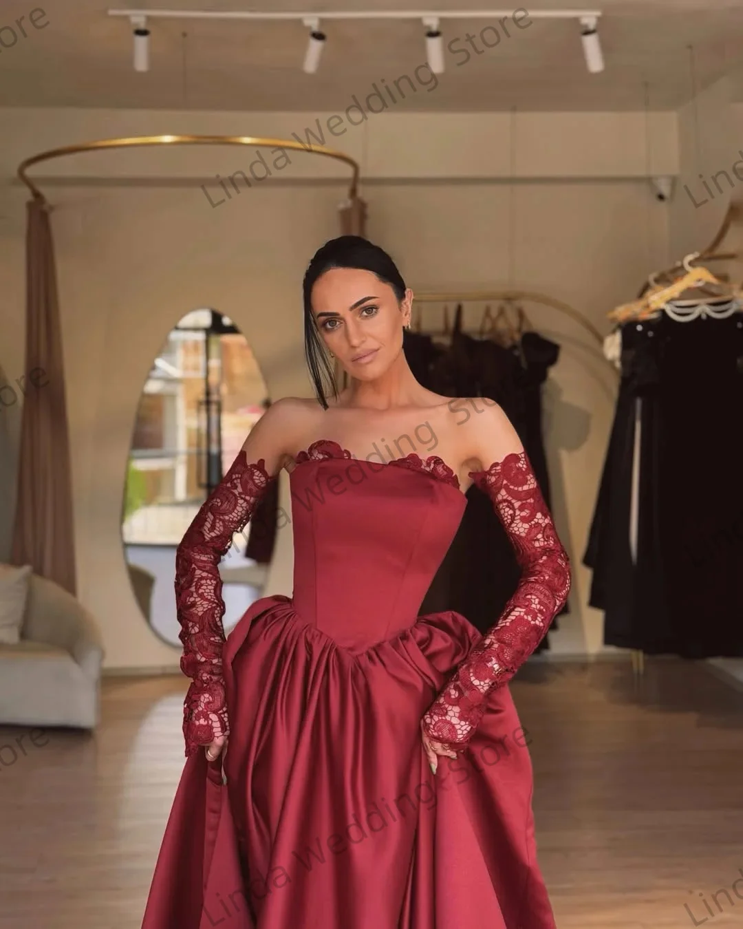 فساتين حفلة موسيقية حمراء على شكل حرف A للنساء من Linda على شكل قلب مكشكشة طويلة وصمة عار ثوب مسائي مخصص لحفلات أعياد الميلاد فيستدوس دي نوش