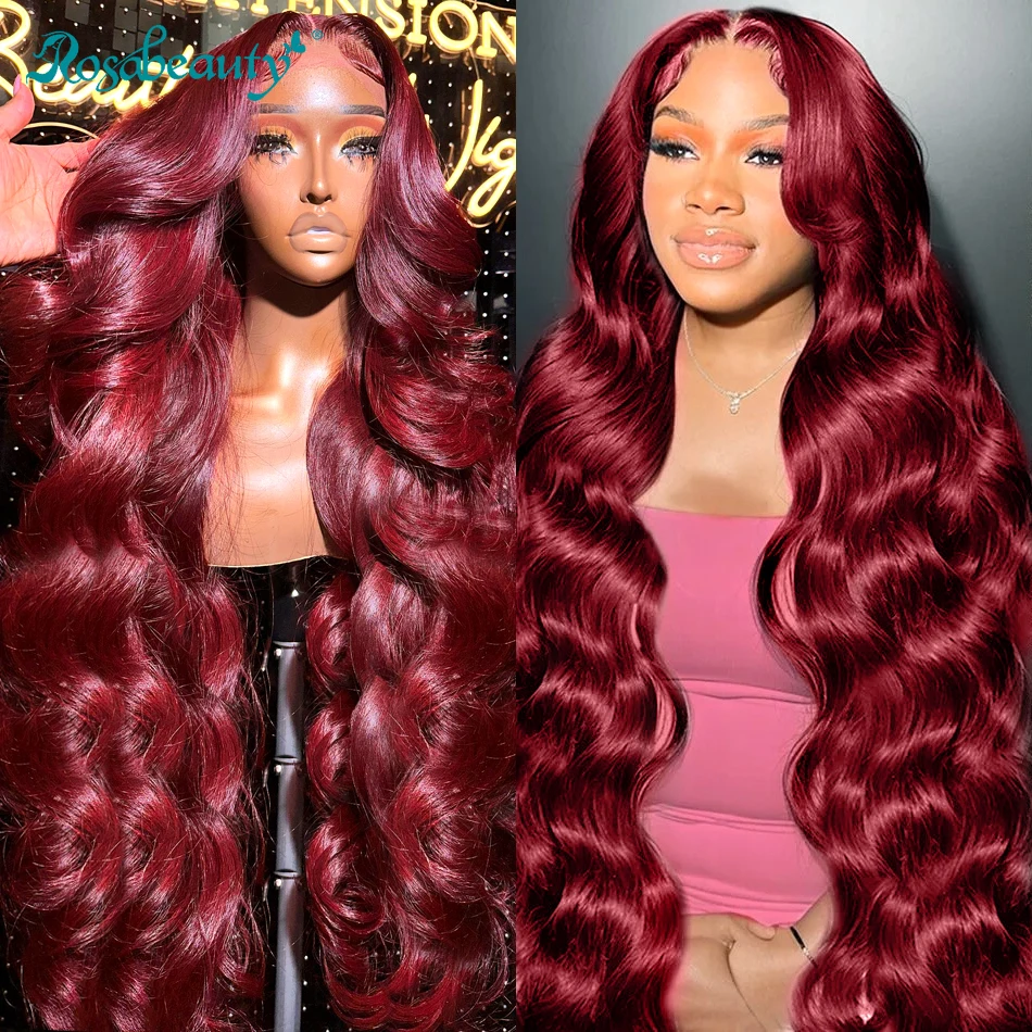 99J Burgundy Body Wave HD 13x6 Lace Frontal Wig 13x4 5x5 4x4 360Human Hair 30 40 Inch Lace Front wig Wine Red Colored Brazilian