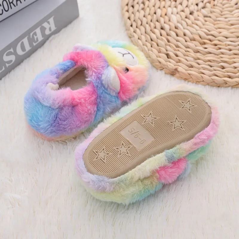 Fashion Toddler Girls Slippers for Winter Boy Plush Warm Cartoon Alpaca Children Home Shoes Little Kid House Footwear Baby Items