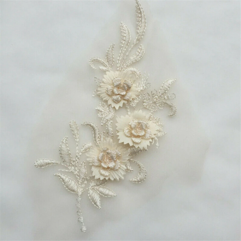 Flower 1pc Beaded Pearl Bridal Apparel Sewing Clothes Fabric Accessories Wedding Dress Decor Lace Applique Embroidery