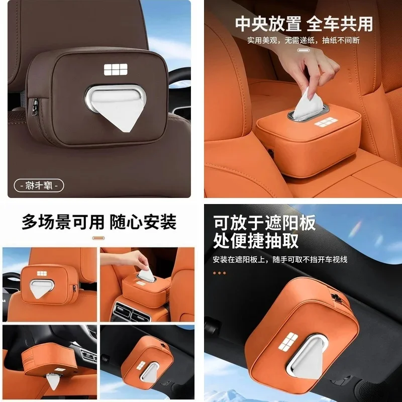 Geely Galaxy Special Leather Kleenex Tissue Box Fit EX5 E5 L6 L7 E8 EMI NO.1, Compatible Zeekr 001 009 Interior Accessory