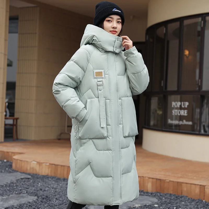 2023 Winter New Detachable Hat Down Cotton Coat Women\'s Long Knee Thick Parkas Female