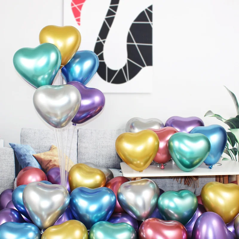 50PCS 10 inch heart-shaped metal balloon golden latex balloon wedding decoration balloon birthday party balloon wholesale