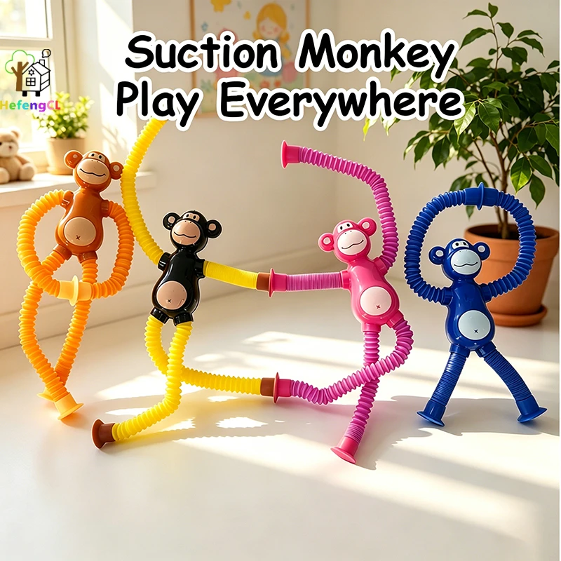 HefengCL Telescopic Suction Cup Monkey Pop Tube Fidget Toy Stretchable Twistable Sensory Toy Stress Relief Kids Birthday Party G view 3