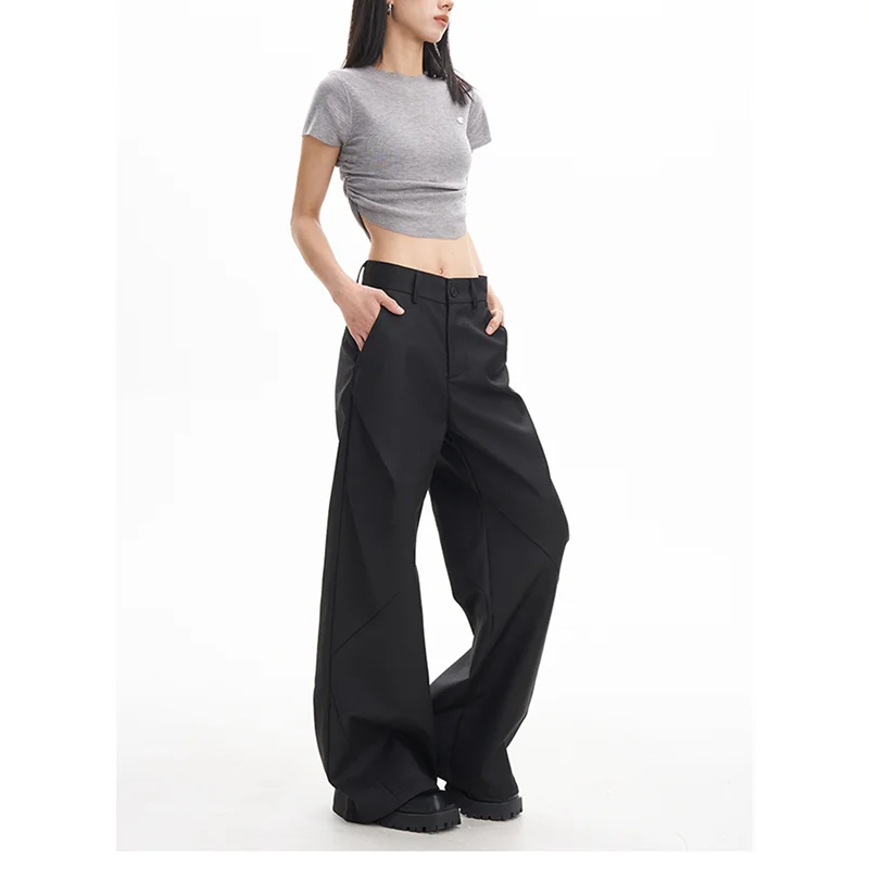 Summer Black Women Suit Pants High Waist American Vintage Baggy Pants Streetwear Style Fashion Female Straight Wide Leg Trouser