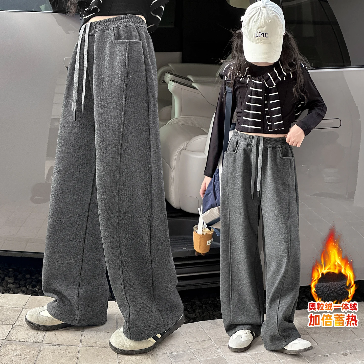 

Child Plush Velvet Pants Kids Winter Fleece-Lined Trousers Girls Banana Sweatpants Toddler Solid Daily Sports Warm Pants 4-14y