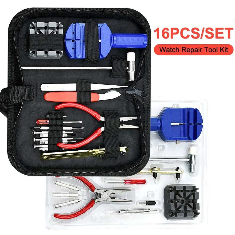 16 шт./компл. набор инструментов для ремонта часов для задней крышки, ремешок для замены батареи или портативный набор инструментов для часовщика