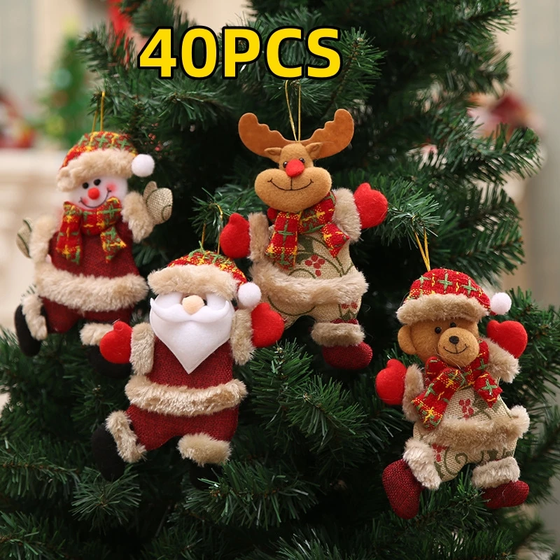 40PCS Christmas Tree Accessories Christmas Small Doll Dancing Old Man Snowman Deer Bear Fabric Puppet Small Hanging Gifts