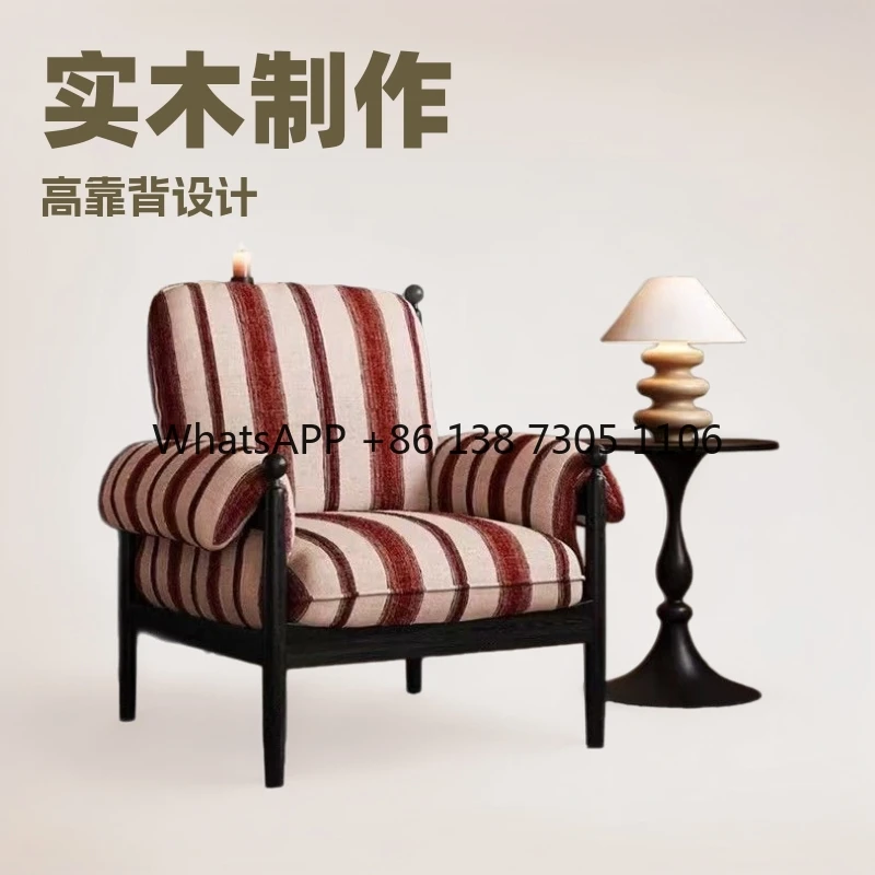 

Red black chair single sofa chair solid wood high backrest home designer French antique light luxury lazy sofa chair