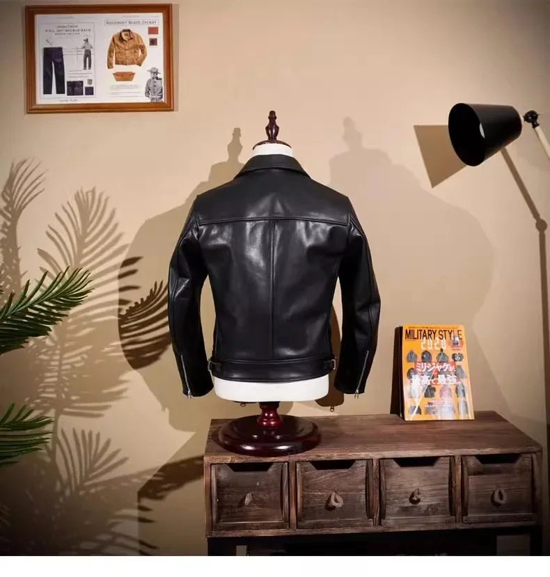 SHop Best.Rider เสื้อผ้าหนัง Double Rider Calf Jacket สําหรับผู้ชาย,Classic Vintage Cowhide ผ้า,คุณภาพสูง Coat,