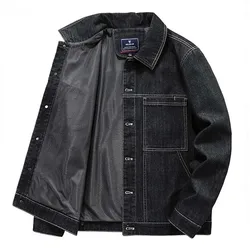 Mcikkny Men Cargo Vintage Casual Denim Jackets Multi Pockets Outdoor Jeans Coats Blue Loose FIt