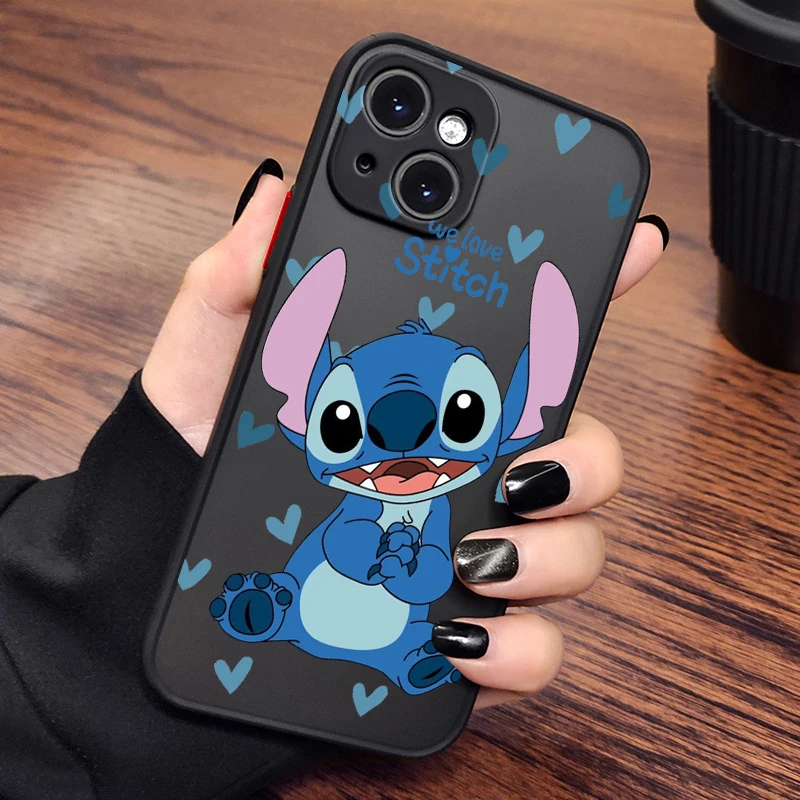 Lustige Disney Angel Stitch Cartoon süße Schutzhülle für iPhone 16 15 14 Pro Max 13 12 Mini XR XS 7 8 Plus Anti Drop Hard Cover