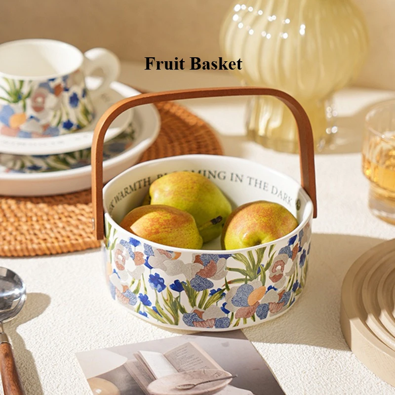 High-value Iris Fruit Plate, Living Room, Household Tea Table, Snacks, Dried Fruit Storage, Ceramic Portable Fruit Basket