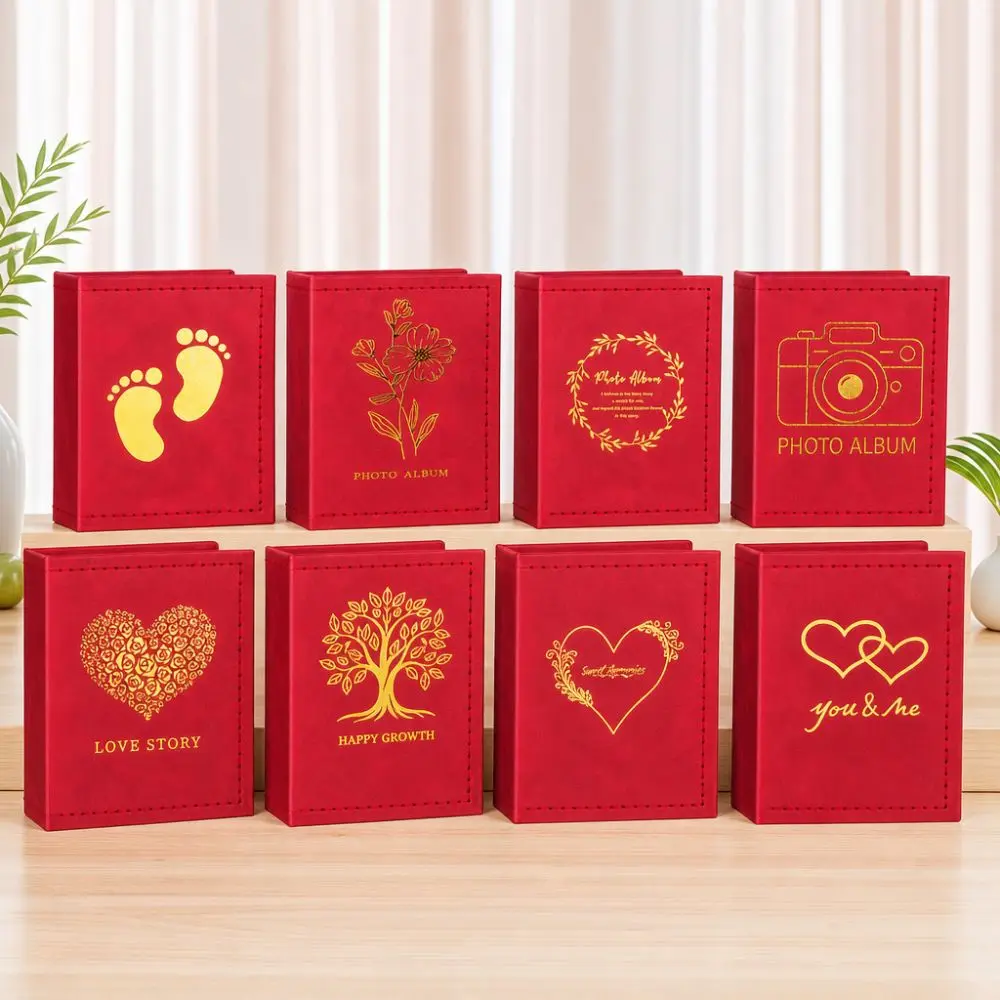 6 Inch 100 Pockets Photo Album Gold Stamped Leather Surface Photo Storage Album Insert Pocket Design Laminated Compatible