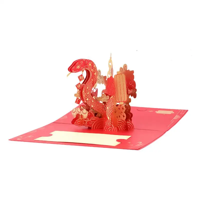 2025 Year of the Snake Hot Stamping Red 3D Pop Up Greeting Card Company Chinese New Year Snake Lunar Gift Ins ZodiacSmall Snake