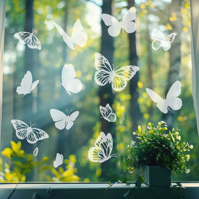 White Hollow-out Butterfly Vinyl Window Decals for Cozy Home Decoration Electrostatic Stickers on the Glass Door Wall of Rooms
