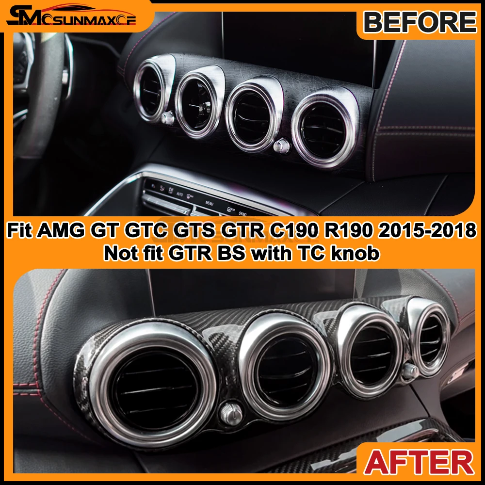 For Benz 2Doors AMG GT C190 R190 GTC GTS GTR 2015-2018 Real Carbon Fiber Center Air Vent Cover Sticker Car Interior Accessories