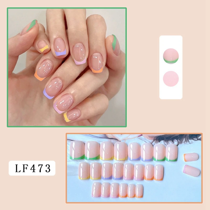 1 Set Through Wearable Nail Wearable Press On Nails Full Cover Nail Tips French Edge Pink