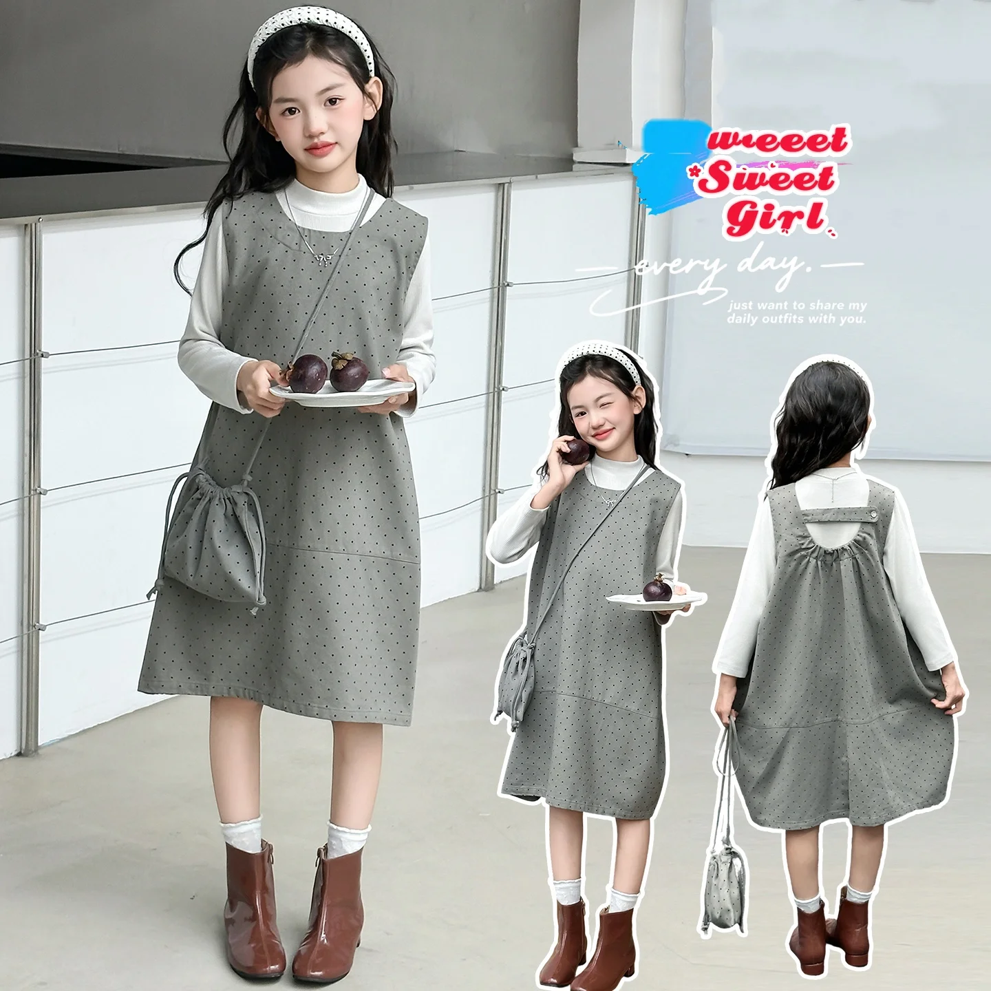 

Girl Clothes Set Size 4-14Y Kid Dresses Set Child 2Pieces Of Vest Skirt Top+Tee+Bug Bottom Daily Clothing Set Toddler Dress Suit