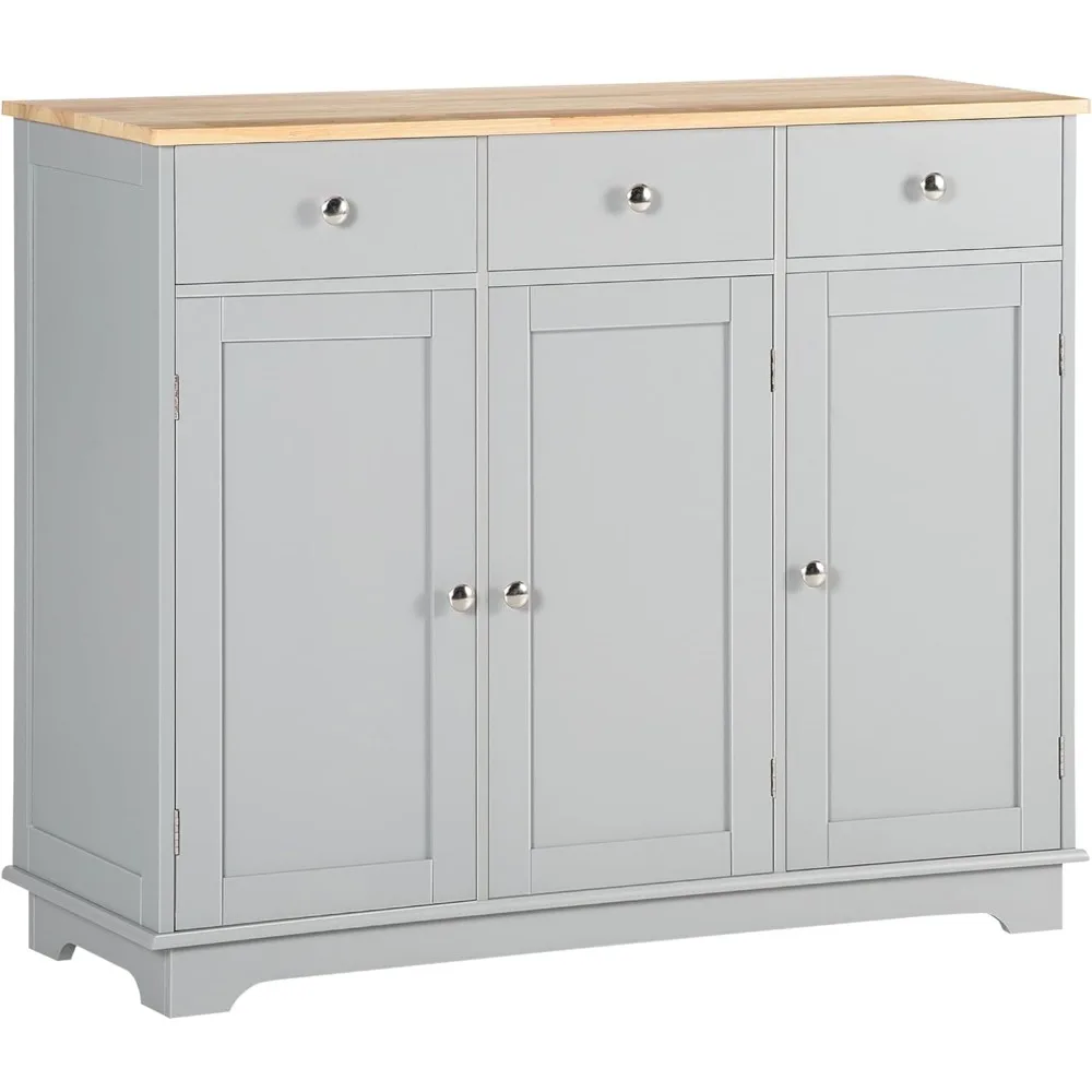 

Sideboard with Solid Wood Countertop, Modern Kitchen Storage Cabinet, Coffee Bar Cabinet with 3 Drawers