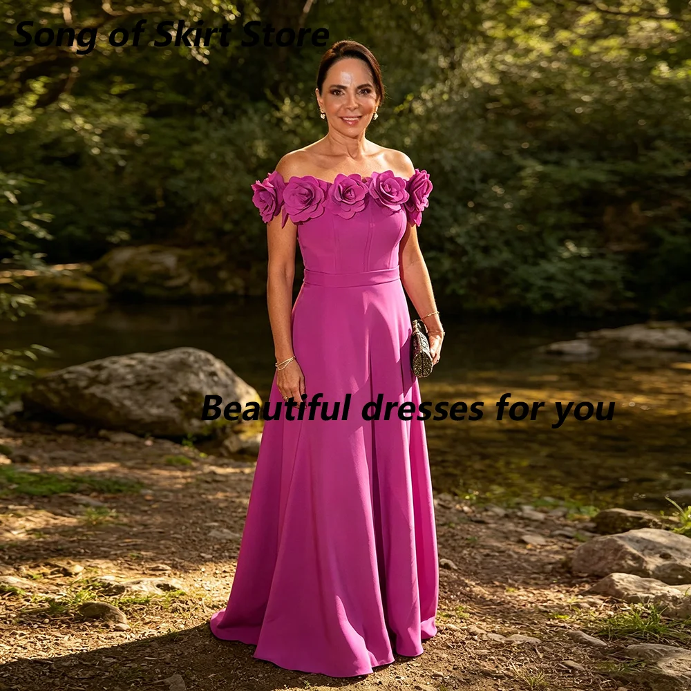 Rose Red Mother of The Bride Dress Customized Off The Shoulder Flowers A Line Floor Length Wedding Guest Dresses Evening Gown image 3