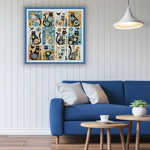 Joy Sunday Cross Stitch Kit Twelve Black Cats HD Patrón contado de tela impresa Canva AIDA 16/14/11CT kit de bordado de bricolaje 6 mejores kits de puntadas de costura de ventas - №3