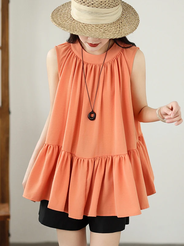 

Summer 2026 Sweet Style Women's Loose Fit Shirt Thin Material Sleeveless Candy Colored Floral Hemline Breathable Casual Top