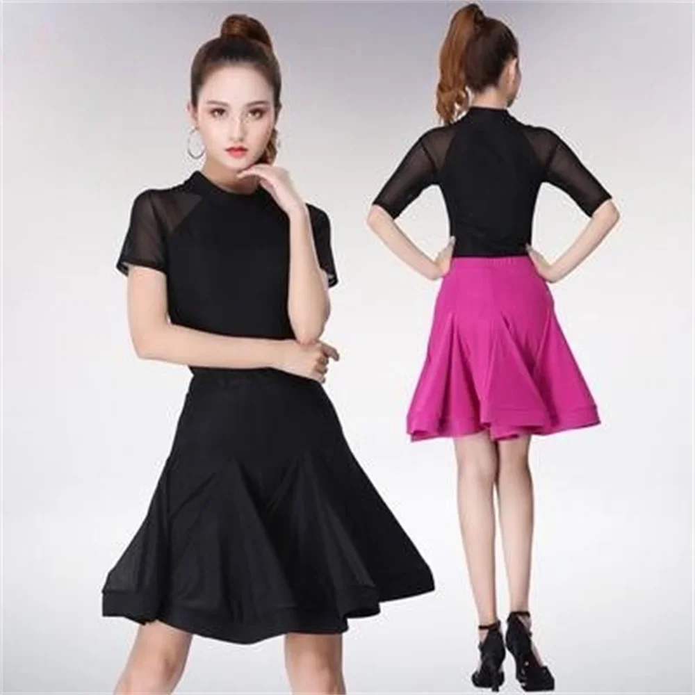 New purple Latin dance fishbone skirt Women's modern dance large swing skirts ice silk fabric stage performance clothing