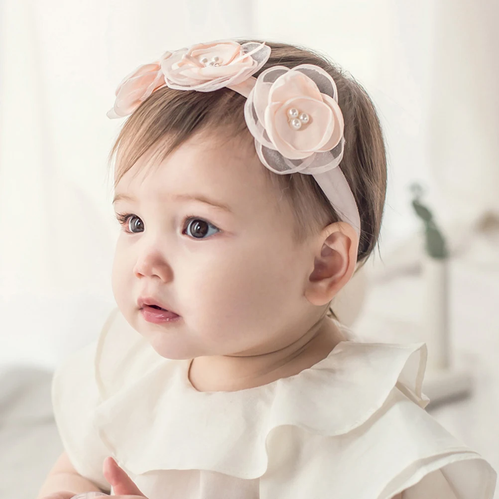

2pcs Baby Floral Hair Band Pearl Design Adorable Headdress For Kids Durable Non-Fading Party Christmas Matching