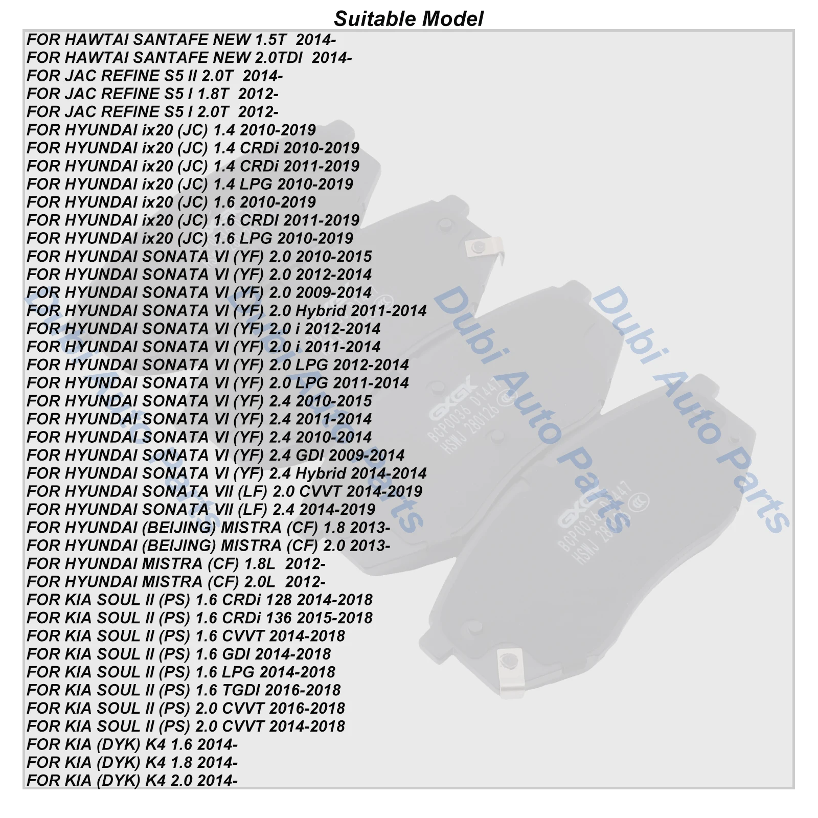 Front Brake Pads For HYUNDAI SONATA VI VII 2.0 2.4 2009-2019 ix20 MISTRA K4 JAC REFINE S5 HAWTAI SANTAFE 58101D4A00 58101B3A00
