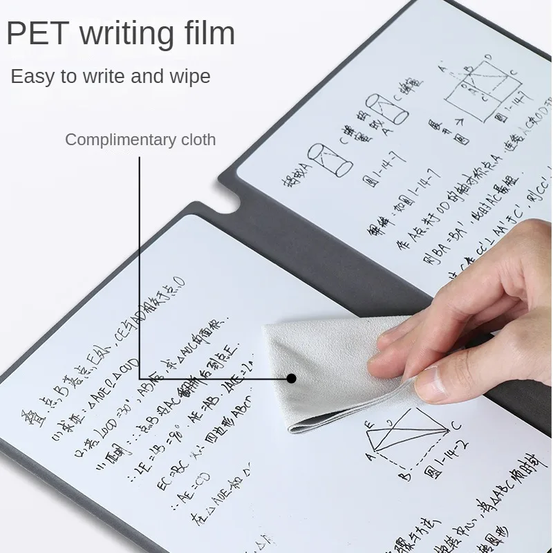 Reutilizável Whiteboard Notebook Set com caneta Whiteboard, apagando pano, Memo Pad de couro, planejador semanal, portátil, elegante, escritório, 1 Pc