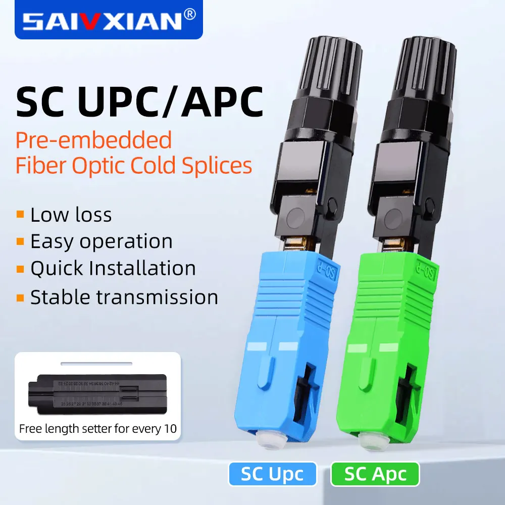 SAIVXIAN 10PCS/50PCS/100/200 PCS lot Fiber Cold Splicer Fiber Optic Connector SC-APC SC-UPC FTTH Embedded Leather Wire Quick