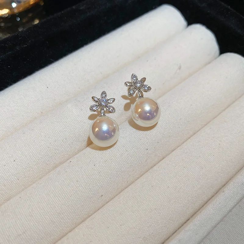 Boucles d'oreilles en perles de fleurs élégantes pour femmes et filles, argent, design unique, accessoires de mode de luxe légers, français, nouvelle arrivée