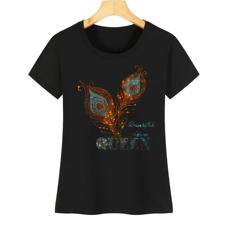 

Fashionable diamond-encrusted imitation gemstone and women's summer short-sleeved ice silk cotton casual T-shirt