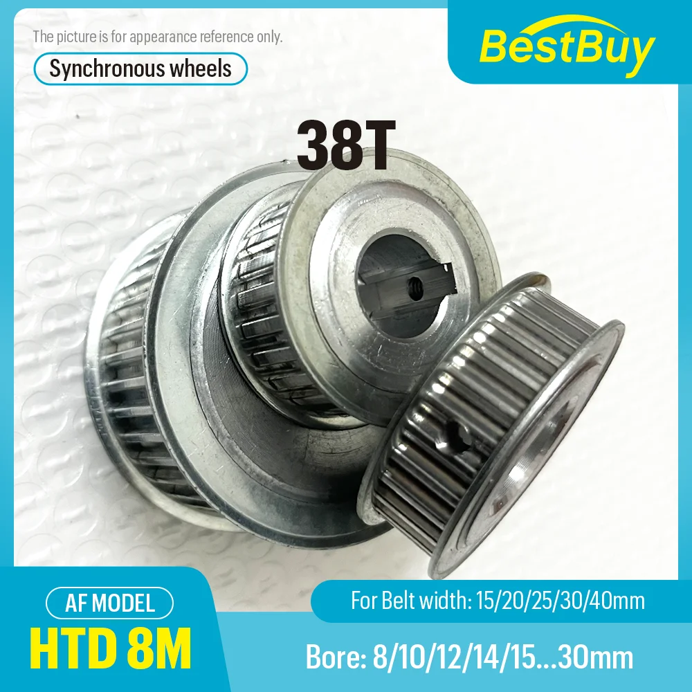 

HTD 8M Synchronous Pulley 38 Teeth Bore 8-30mm Slot Width Compatible with 15/20/25/30/40mm Timing Belt for Power Transmission