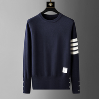 High end luxury brand sweater men personality trend ribbon striped round neck Knitwear autumn and winter Korean casual pullover