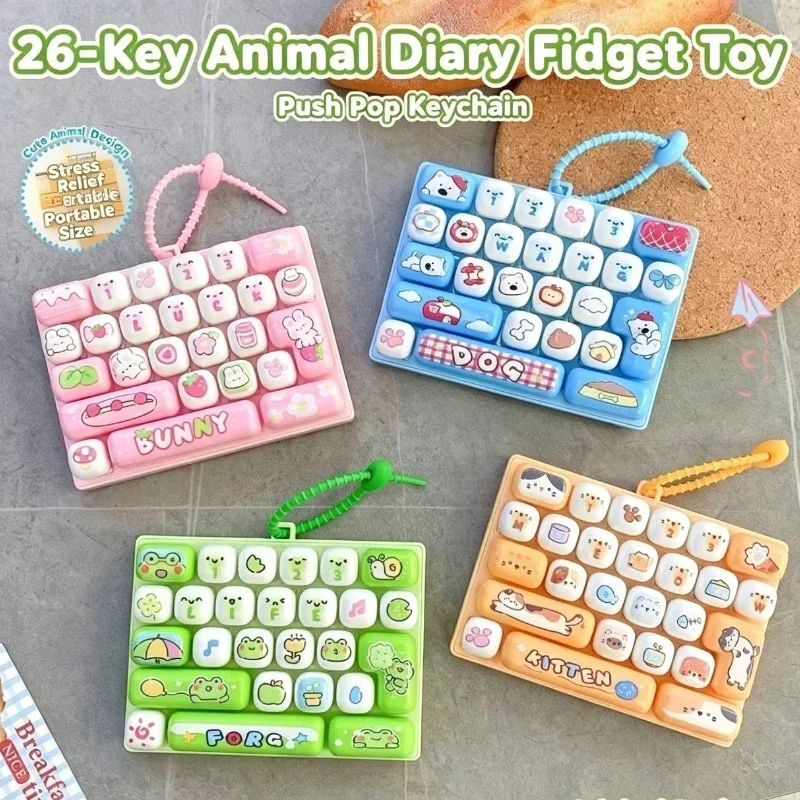 26Grid Keycap Clicker Fidget Toy Anti Stress Decompression Button Cartoon Keychain Hand Relax Party Favor Gift