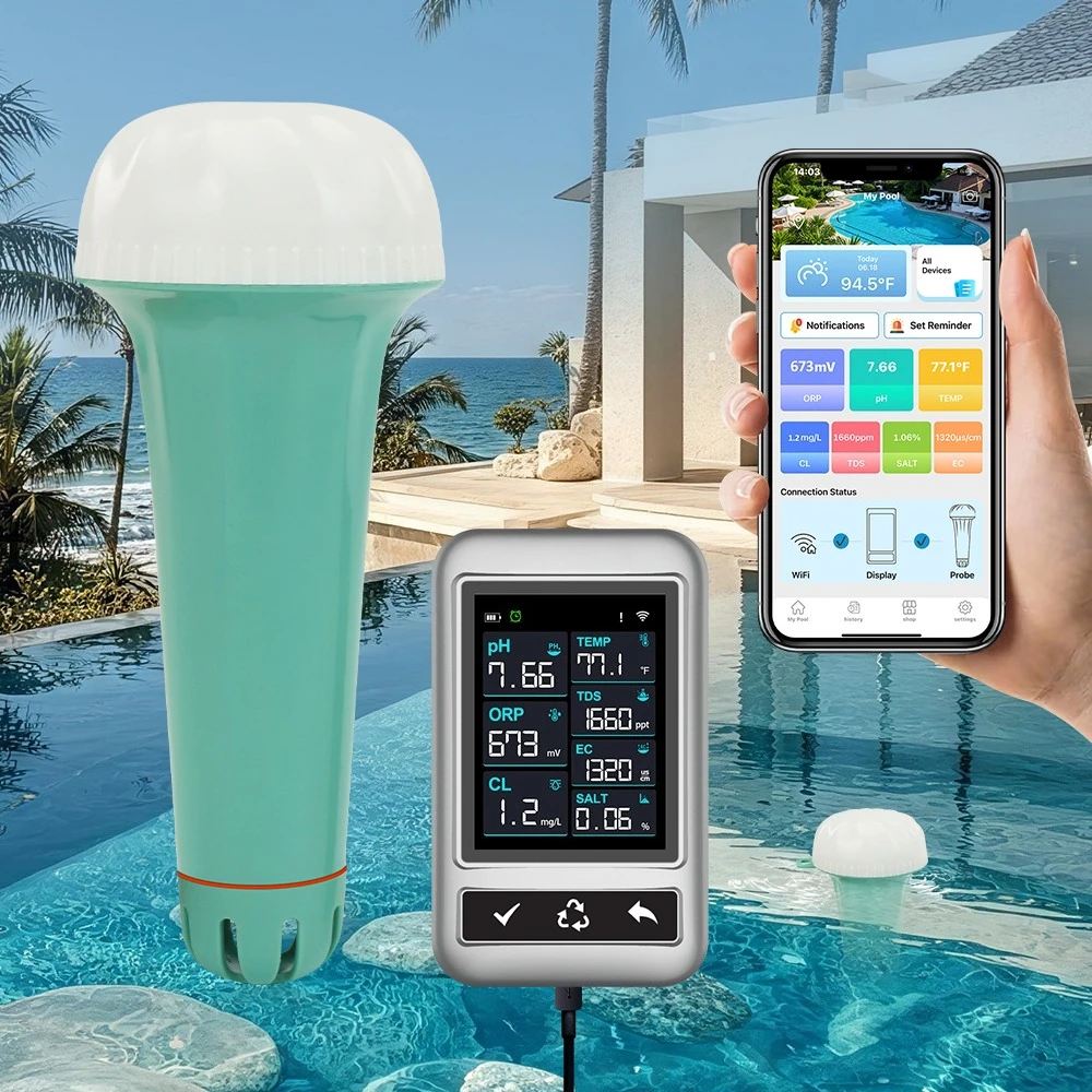 The latest portable 7-in-1 waterproof water quality tester online swimming pool and hot tub thermometer