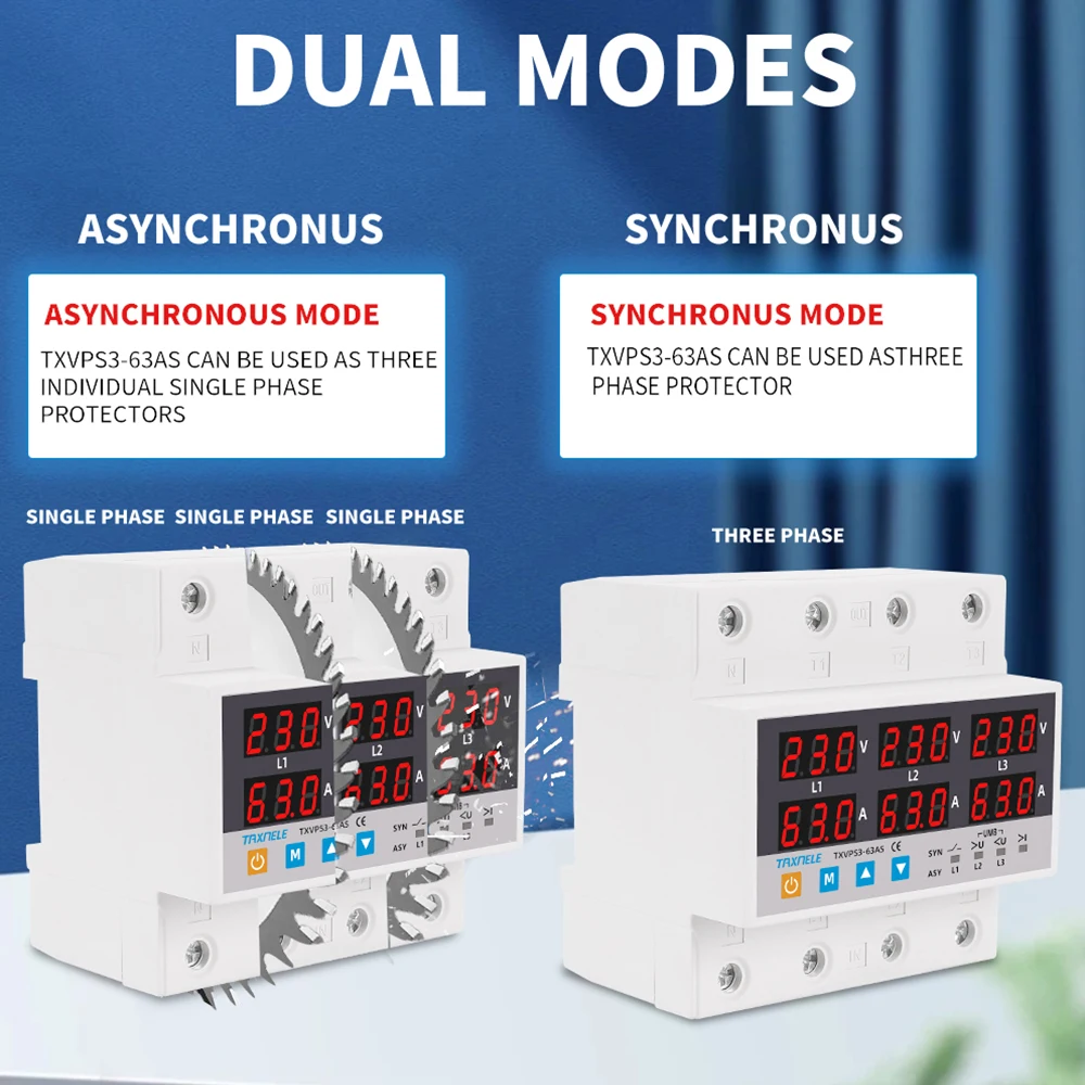 3 Phase SYN ASYNC Synchronous Asynchronous Voltmeter Adjustable Over  Under Voltage Current Limit Protection  Relays Protector