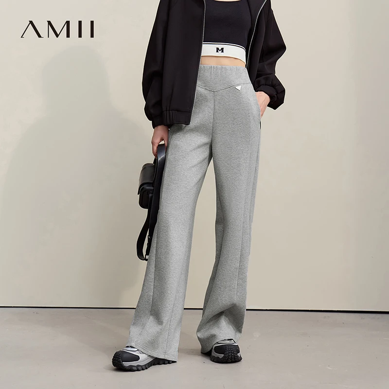 Amii Women's Pants 2026 Autumn New Solid Color Casual Versatile Loose Elastic Knitted Cotton Wide Leg Woman Trousers 12621035