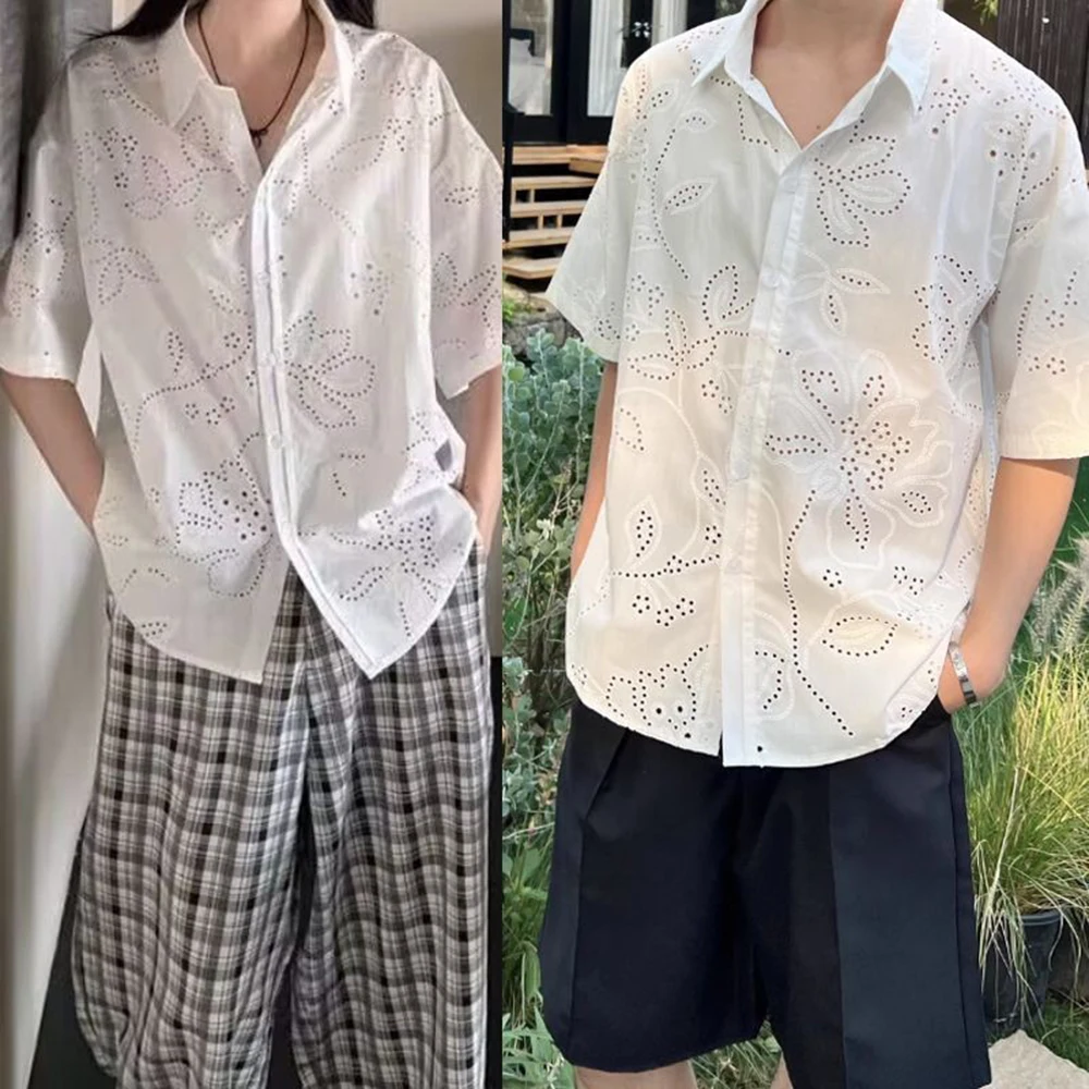 Mens Y2k 3d Hollow-Out Shirt Summer Streetwear Fashion Nightclub Niche Youth Trendy Short-Sleeved Top Men'S Clothing 2026 New