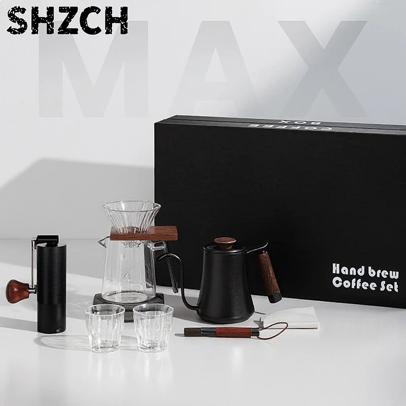 Hand Brewed Coffee Set with Manual Grinder, Scale & Filter Cup, Gift Box