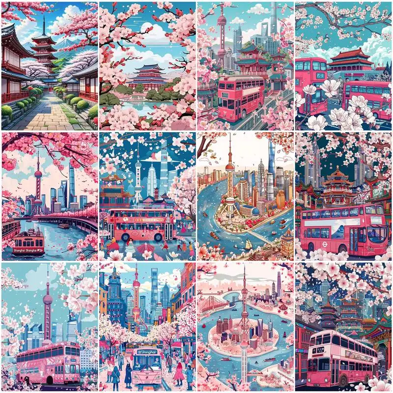 

RUOPOTY Paint By Number Adult Kit Anime Landscape Pink Illustration Paintings To Paint Brushes Pictures Drawing Canvas Wall Art