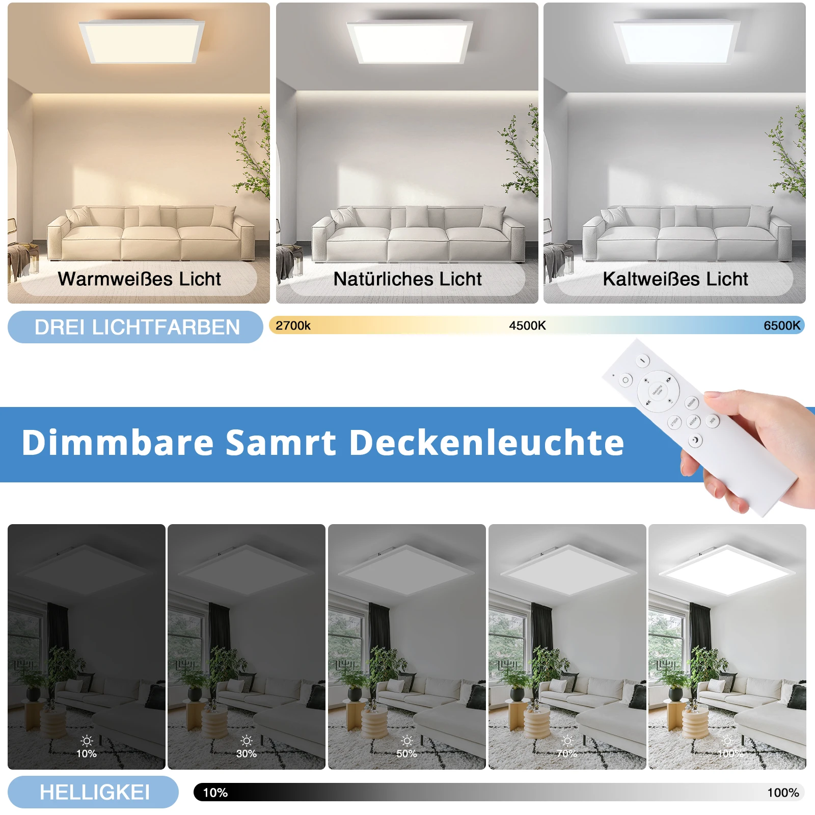 Picture 5: LED Ceiling Light Panel, 40x40 cm Flat Dimmable Ceiling Lamp with Remote Control, 24W Ceiling Panel Light with Memory Function, 2700K-6500K LED Light Panel for Living Room, Hallway, Bedroom