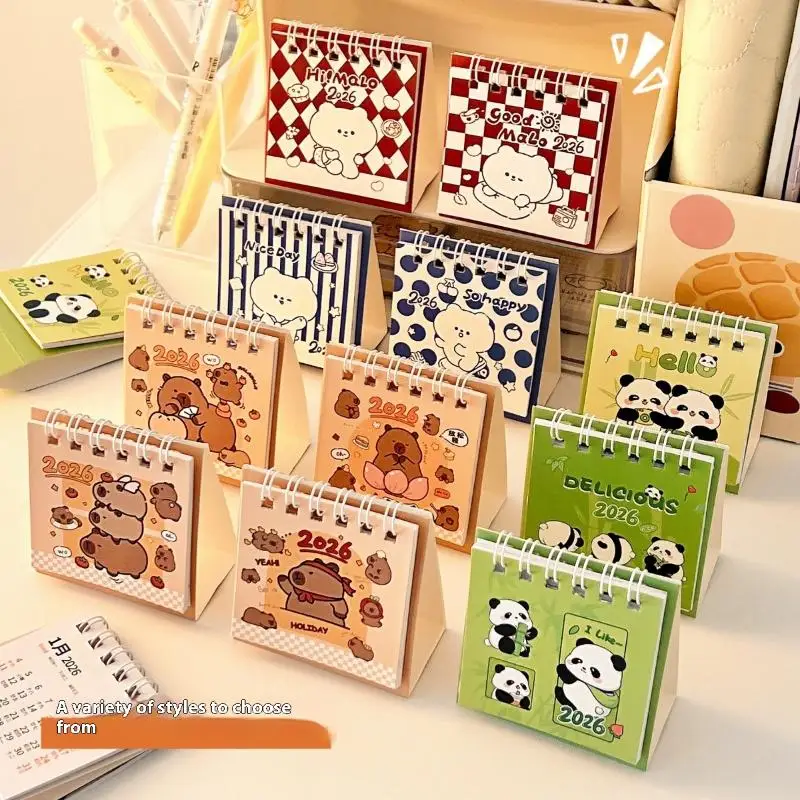 Cartoon 2026 Year Capibara Desktop Mini Desk Calendar Planner Desktop Decoration Office Stationery