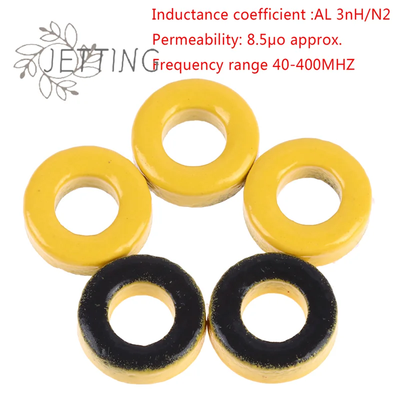 Hot 5pc T37-6 T37-2 T50-2 Iron Powder Cores 9.5*5.2*3.3mm AL=3.0nH/N2 8.5uo Iron Dust Ferrite Toroid Core Coating Yellow Gray